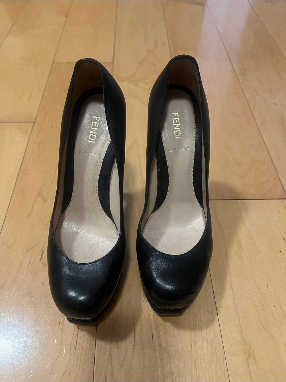 Fendi Black Leather Peep-Toe Platform Heels